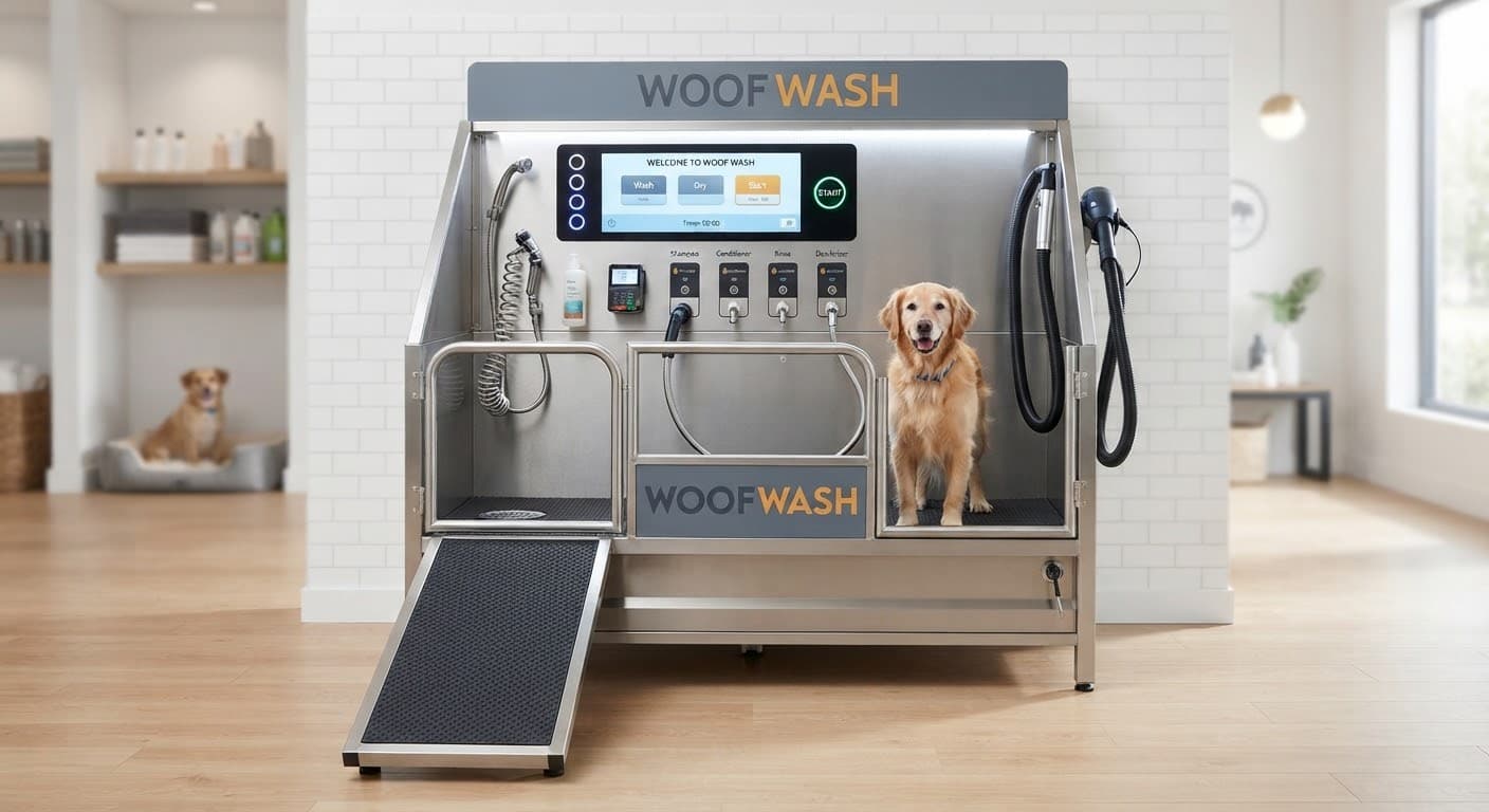 vinwoof commercial dog wash unit with ramp, dryer and touch controls